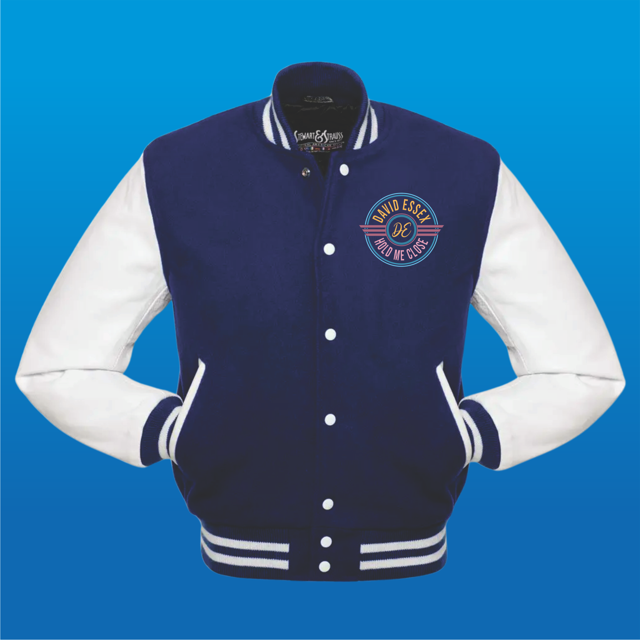 EMBROIDERED NAVY VARSITY JACKET
